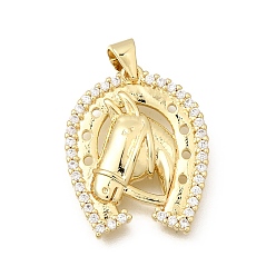 Настоящее золото 18K Латунные микропаве прозрачные подвески с фианитом, лошади прелести, долговечный, без кадмия и без свинца, реальный 18 k позолоченный, 23x19x4 мм, отверстие : 3.5x3.8 мм