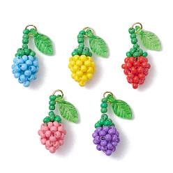 (52) Непрозрачная лаванда Подвески-розы из стеклянных бус, с настоящими 18позолоченными 304 кольцами из нержавеющей стали и акриловыми листьями, разноцветные, 18x8x7.5 мм