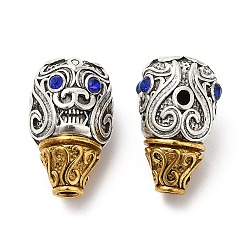 Antique Silver & Antique Golden Rack Plating Tibetan Style Alloy 3 Hole Guru Beads, T-Drilled Beads, with Rhinestone, Cadmium Free & Lead Free, Buddha, Antique Silver & Antique Golden, 18.5x11.5x11mm, Hole: 1.6mm and 2.5mm