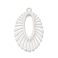 Stainless Steel Color 201 Stainless Steel Pendants, Oval with Fan Pattern Charms, Etched Metal Embellishments, Stainless Steel Color, 36x22x0.3mm, Hole: 1.8mm