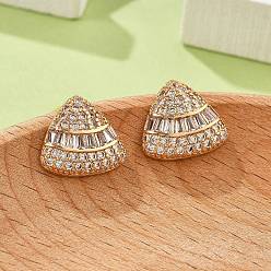 Золотой Треугольные серьги-гвоздики из латуни с микропаве из прозрачных кубических цирконий для женщин, без кадмия и без свинца, долговечный, стойки покрытие, золотые, 11.5x13 мм