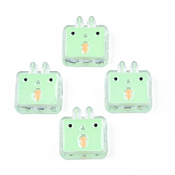 Pale Green Transparent Acrylic Beads, with Enamel, Rabbit, Pale Green, 24x22x8mm, Hole: 3mm