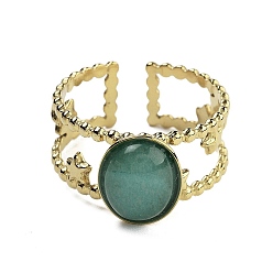 Амазонит Овальные кольца из натурального амазонита, ионное покрытие (ip) 304 манжеты из нержавеющей стали для женщин, овальный : 11.5x9 mm, регулируемый, 6 шт / комплект