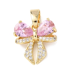 Золотой Латунные микро проложить кубического циркония подвески, бантом прелести, золотые, 15x15x4.5 мм, отверстие : 5x3 мм