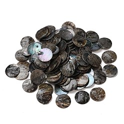 Серый Спрей окрашены натуральными акоями, мать ракушки, плоские круглые прелести, серые, 13x1.5 мм, отверстие : 1 мм