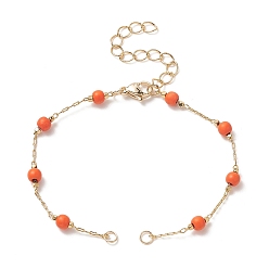 Golden Brass Chain Bracelet Making, with Synthetic Turquoise Bead and Lobster Clasp, for Link Bracelet Making, Golden, 6-1/4 inch(16cm)