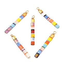 Mixed Color Glass Japanese Seed Beads Pendant, with Eco-Friendly Copper Finding, Mixed Color, 50x5x4mm, Hole: 2.8mm