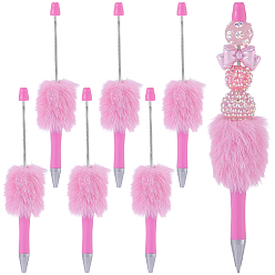 Hot Pink 12Pcs Plastic Beadable Pen, Ball-Point Pen, with Plush Pompom, for DIY Personalized Pen with Jewelry Beads, Hot Pink, 144x34mm