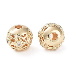 Настоящее золото 14K Покрытие стойки латунь микропаве прозрачные кубические циркониевые бусины, долговечный, без кадмия и без свинца, полый, раунд с танцующим львом, реальный 14 k позолоченный, 10 мм, отверстие : 2.5 мм