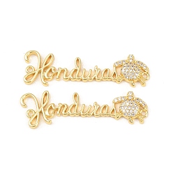 Turtle Шармы-соединители из латуни с микропаве из прозрачного кубического циркония, слова Гондурас ссылки, золотые, долговечный, стойки покрытие, без свинца и без кадмия, черепаха, 12.5x41x3 мм, отверстие : 1.2 мм