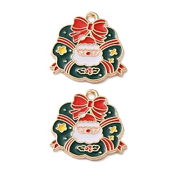 Christmas Wreath Подвески из эмали и сплава, Новогодняя тема, золотой свет, Рождественский венок, 20.5x19.5x1.2 мм, отверстие : 1.6 мм