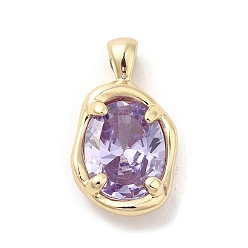 лаванда Золотые латунные микро проложить кубического циркония подвески, овальные, лаванда, 18.5x10.5x5 мм, отверстие : 3x1.5 мм