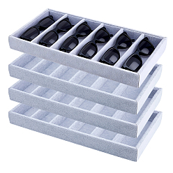 Gris Claro 6 Bandejas organizadoras de vasos con rejilla rectangular de mdf recubiertas de terciopelo, Soporte de exhibición de joyas para guardar gafas de sol, gris claro, 35.3x18.3x3.5 cm