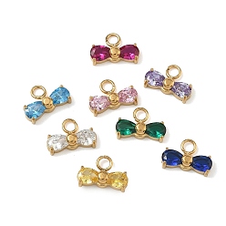 Золотой 304 подвески из нержавеющей стали, бантом прелести, с кубического циркония, золотые, 8.5x12.5x3.5 мм, отверстие : 2.5 мм