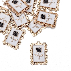 Белый Подвески из эмалевого сплава легкого золота, прямоугольник с подвеской в виде розы, белые, 27x19 мм