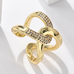 Настоящее золото 18K Латунные кольца из манжеты с прозрачным цирконием, без кадмия и без свинца, реальный 18 k позолоченный, 16.5 мм