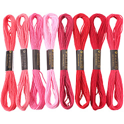 Красный 8 моточки 8 цвета 6 многослойная полиэфирная нить для вышивания, нитки для вышивки крестом, вышивка кисточкой, градиент цвета, красные, 2 мм, около 8.20 ярдов (7.5 м) / моток