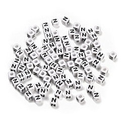 Letter N Непрозрачные акриловые бусины, Эмаль стиле, куб с письмом, Письмо N, 4.5x4.5x4.5 мм, отверстие : 2 мм, 5500 шт / 500 г