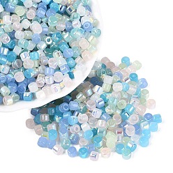 Mixed Color FGB Imitation Jade Colours Glass Seed Beads, Rainbow Plated, Round Hole, Barrel, Mixed Color, 4x3.5mm, Hole: 0.9~1mm, about 3750pcs/pound
