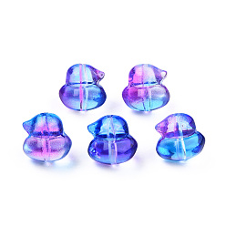 Orchid Transparent Spray Painted Glass Beads, Two Tone, Duck, Orchid, 11.5x12x10.5mm, Hole: 1mm
