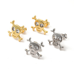 (52) Непрозрачная лаванда Серьги-гвоздики с черепом из латуни с покрытием из латуни и прозрачным кубическим цирконием, Хэллоуин, долговечный, без свинца и без кадмия, разноцветные, 12x12.5 мм, штифты : 0.7 мм