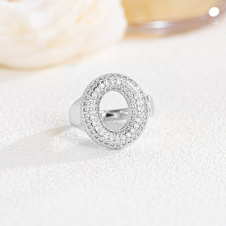 Letter O Латунные кольца из манжеты с прозрачным цирконием, платина, Письмо O, внутренний диаметр: регулируемый