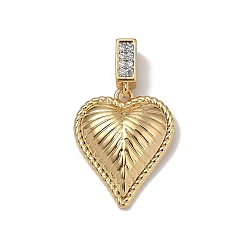 Прозрачный Латунные микропаве прозрачные подвески с фианитом, сердце, золотые, прозрачные, 20.5x18x4 мм, отверстие : 3 мм