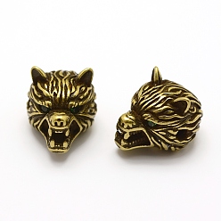 Античное Золото Латунные микро проложить класса AAA кубического циркония бусы, без кадмия, без никеля и без свинца, волк, старинное золотое покрытие, 11x11x14.5 мм, отверстие : 2 мм