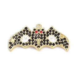 Real 18K Gold Plated Rack Plating Brass Cubic Zirconia Pendants, Lead Free & Cadmium Free, Long-Lasting , Bat Charm, Real 18K Gold Plated, 13.5x28.5x1.8mm, Hole: 1.2mm
