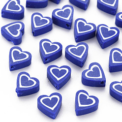 Blau Manuell Polymer Ton Perlen, Herz, Blau, 8.5~9x8.5~10x4 mm, Bohrung: 1.4~1.6 mm