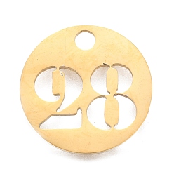 Number 304 подвески из нержавеющей стали, отрезать, полый, плоские круглые с номером, золотые, кол. 28, 19x1.5 мм, отверстие : 2.5 мм