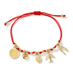 Красный Богемный стиль 304 браслеты из нержавеющей стали и латуни с подвесками, плетеные браслеты из хлопкового шнура для женщин, разнообразные, красные, 11.02 дюйм (28 см)