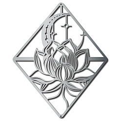 Lotus Pattern Ромбовидные железные настенные знаки, художественная отделка стен металлом, для гостиной, Главная, офис, сад, кухня, отель, балкон, узор лотоса, 240x290x1 мм