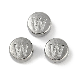 Letter W Антикоррозийные 304 шарики из нержавеющей стали, плоские круглые с буквы, цвет нержавеющей стали, Буква W, 7x3.8 мм, отверстие : 1.8 мм
