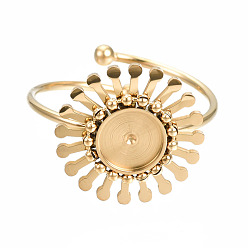 Золотой 304 кабошон кольца на палец из нержавеющей стали с открытой манжетой, цветок, золотые, размер США 9 (18.9 мм), лоток : 6 мм