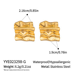 Real 18K Gold Plated Geometric Wave 304 Stainless Steel Stud Earrings for Women, Square, Real 18K Gold Plated, 21.6x19mm