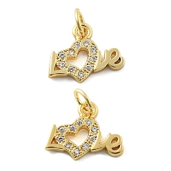 Настоящее золото 18K Латунные микро проложить кубического циркония подвески, сердце со словом любовь прелести, без свинца и без кадмия, долговечный, стойки покрытие, с целью перехода в кольце, реальный 18 k позолоченный, 11x13.5x1.5 мм, отверстие : 3.5 мм