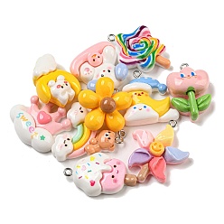 (52) Непрозрачная лаванда Непрозрачные подвески смолы, цветок, радуга и корона, с платиновыми железными петлями, разнообразные, разноцветные, 26~32x19~28.5x7~12 мм, отверстие : 2 мм