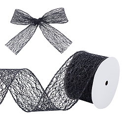 Черный Блестящая полиэстеровая сетчатая лента с пайетками, для украшения костюма, украшение подарка, чёрные, 2-1/2 дюйм (63~65 мм), около 9.84 ярдов (9 м) / рулон