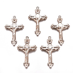 Light Gold Alliage crucifix pendentifs croix, pour Pâques, or et de lumière, 41x25x3.5mm, Trou: 2mm