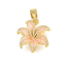 Pink Латунь эмаль подвески, , золотые, розовые, 14.5x13x5.5 мм, отверстие : 4.5x2.5 мм