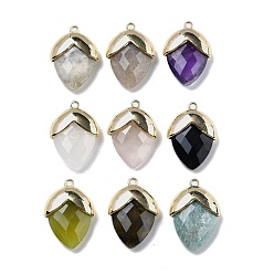 Смешанные камни Природных драгоценных камней подвески, с золотой латуни нахождения, подвески в форме клубники, граненые, 25x17.5x7 мм, отверстие : 1.6 мм