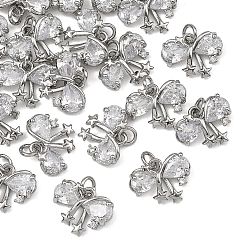 Platino Dijes de latón pavé de circonitas cúbicas transparentes de Shegrace, encantos del bowknot, sin cadmio y níque y plomo, larga duración plateado, Platino, 10x12x3 mm, agujero: 2.5 mm