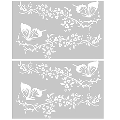 Белый ПВХ мультяшные самоклеящиеся наклейки на машину, водонепроницаемые цветочные бабочки декоративные наклейки для автомобиля для украшения автомобиля, серебряные, 305x212x0.2 мм