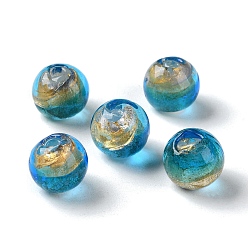 Dodger Blue Handmade Gold Sand with Silver Foil Lampwork Beads Strand, Round, Dodger Blue, 11.5~12mm, Hole: 1.8mm, about 45pcs/strand, 17.72''(45cm)