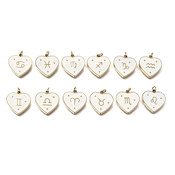 Constellation Placage sous vide pvd 304 pendentifs en acier inoxydable, plaqué longue durée, avec anneaux de saut et émail, cœur, or, 12 constellations, 15x15x1.5mm, Trou: 2.8mm