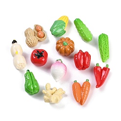 Mixed Shapes Непрозрачная смола декодирует кабошоны, имитация овощей, разноцветные, разнообразные, 15~30x10~19x8~13 мм