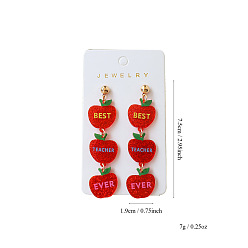 Яблоко Акриловые серьги-гвоздики «обратно в школу», платина, яблоко, 75x19 мм