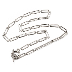 Нержавеющая Сталь Цвет Не тускнеет 304 ожерелье из нержавеющей стали в виде скрепки с застежкой-тогл для мужчин и женщин, цвет нержавеющей стали, 20.47 дюйм (52 см)