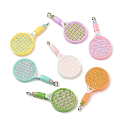 (52) Непрозрачная лаванда Спортивные подвески из непрозрачной смолы, скалка, с платиново-железными петлями, разноцветные, 38x18.5x5 мм, отверстие : 2 мм